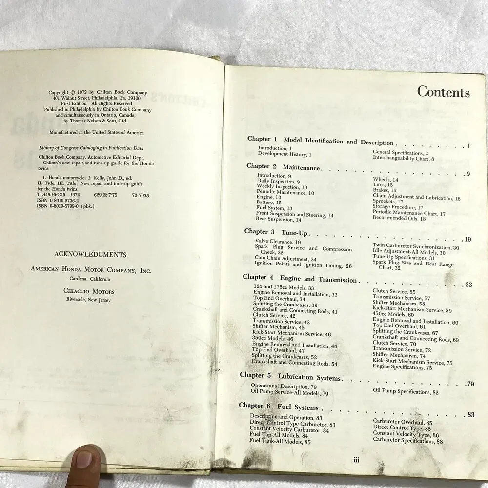 Chilton's Repair and Tune-Up Guide Honda Twins Motorcycle Service Manual Book